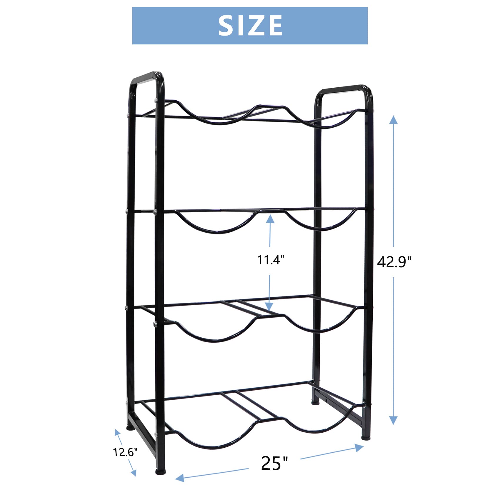 MONKEMON 5 Gallon Water Bottle Holder, Carbon Steel, 4-Tier Storage Rack, Heavy Duty, 8 Bottles, Black