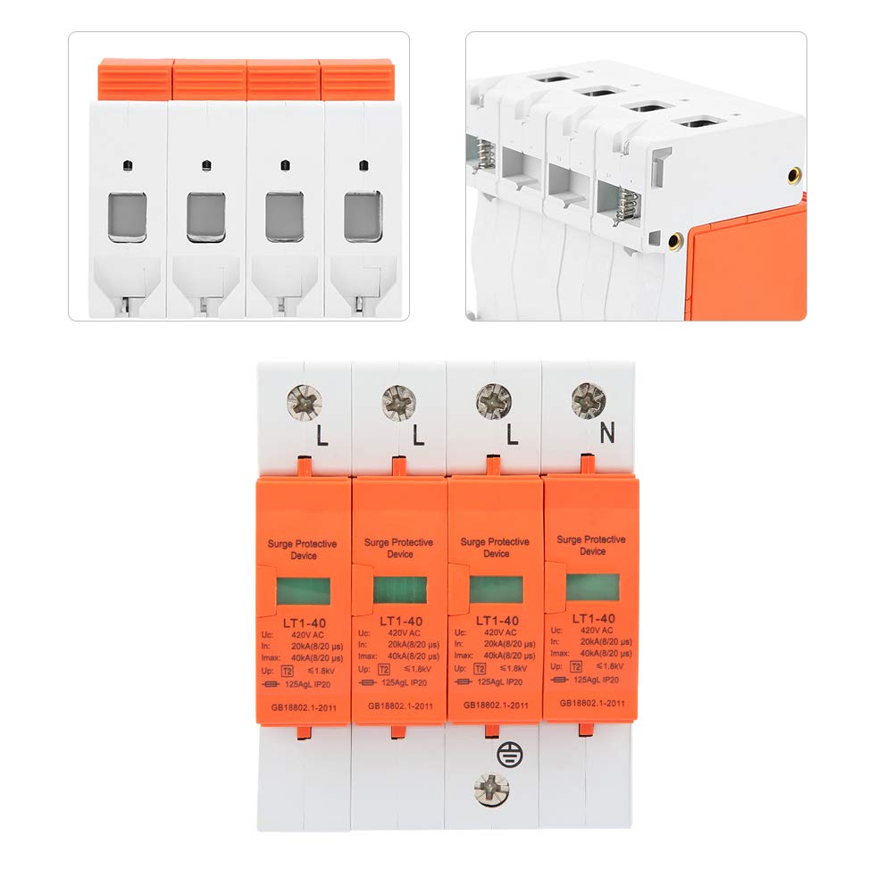 Oumefar 4 Pole AC 420V House Protector 40KA Low-Voltage Arrester Device DIN Rail Protection Device for Lightning Protection