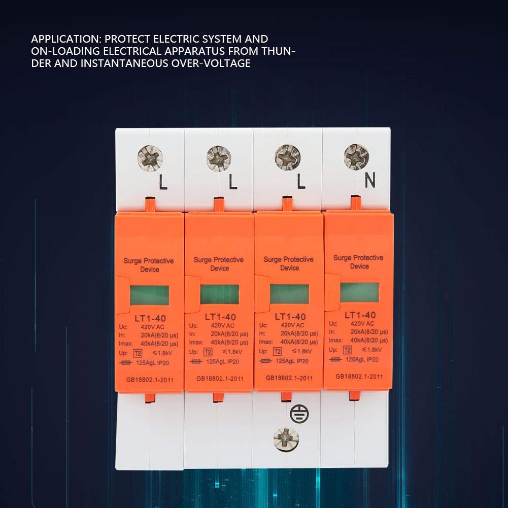 Oumefar 4 Pole AC 420V House Protector 40KA Low-Voltage Arrester Device DIN Rail Protection Device for Lightning Protection