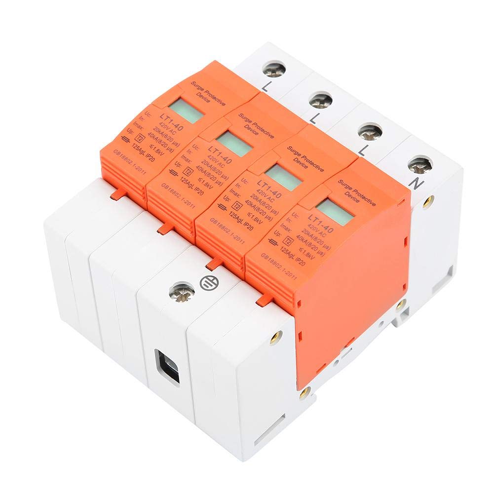 Oumefar 4 Pole AC 420V House Protector 40KA Low-Voltage Arrester Device DIN Rail Protection Device for Lightning Protection