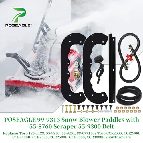 POSEAGLE 99-9313 Snow Blower Paddles with 55-8760 Scraper Blade 55-9300 Drive Belt and Hardware Kits for Toro Toro CCR 2000, CCR 2400, CCR 2400R, CCR 2400E, CCR 2500, CCR 2500R, CCR 3000R Snowthrowers