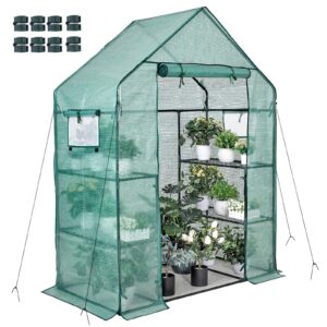 walk-in greenhouse 77x56x30 in 2 windows 3 tiers 4 shelves 8 net rack buckles hot house roll up zipper door plant gardening portable green house for indoor outdoor use extra anchors & wind ropes