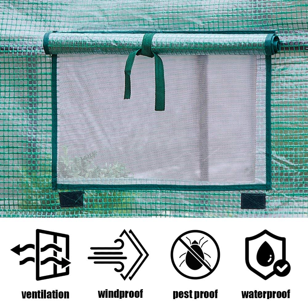 Walk-in Greenhouse 77x56x30 in 2 Windows 3 Tiers 4 Shelves 8 Net Rack Buckles Hot House Roll Up Zipper Door Plant Gardening Portable Green House for Indoor Outdoor Use Extra Anchors & Wind Ropes
