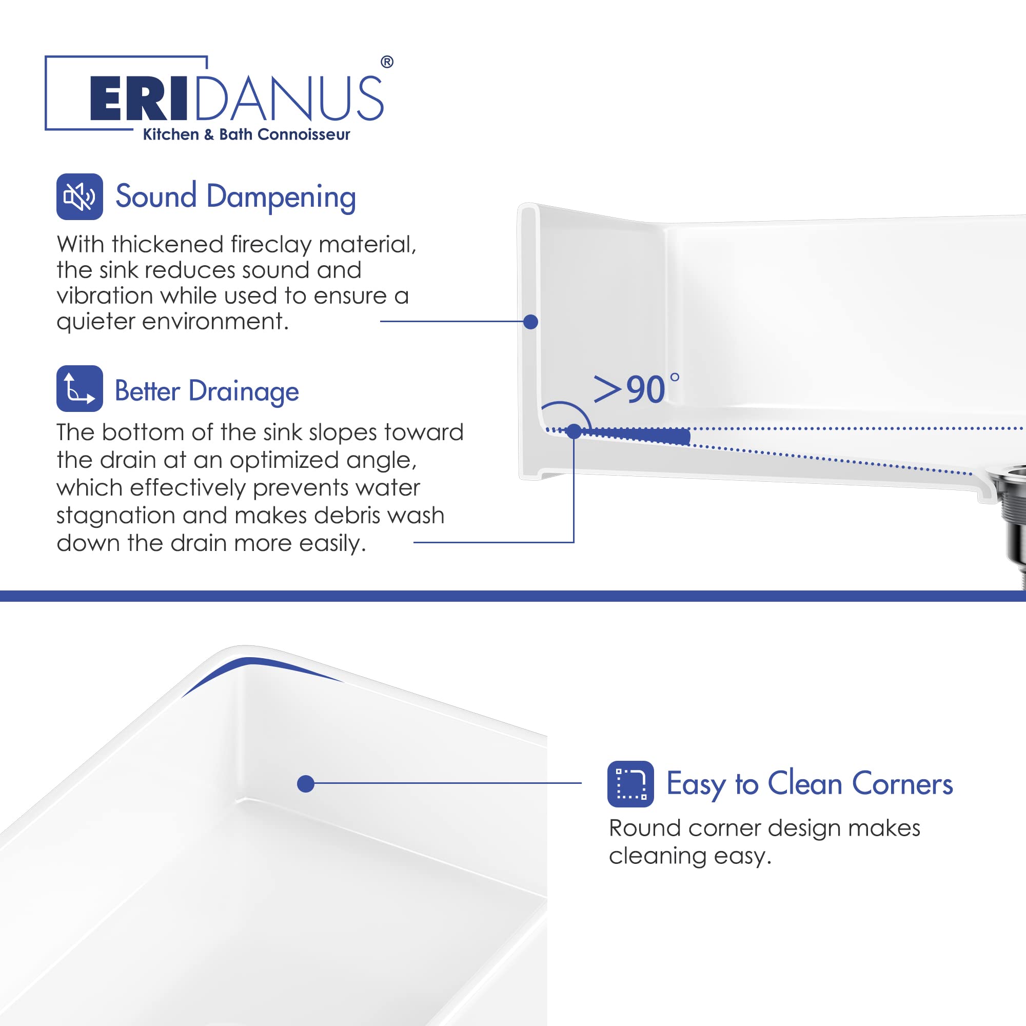 Eridanus 21 inches Kitchen Sink, Utility Farmhouse Sink, Prep and Bar Sink, Laundry Sink, 20-7/8" x 14-9/16" x 7-7/8"