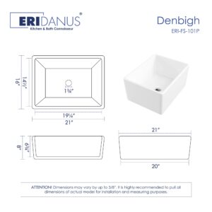 Eridanus 21 inches Kitchen Sink, Utility Farmhouse Sink, Prep and Bar Sink, Laundry Sink, 20-7/8" x 14-9/16" x 7-7/8"