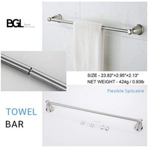 BGL 4-Piece Bathroom Accessory Set Brushed Nickel Bathroom Hardware Set 24 Inches Adjustable Towel Bar Towel Ring Paper Holder Robe Hook