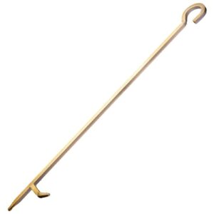 25" brass plated iron fireplace & pit poker, fireplace tool accessory, chimney poker indoor & outdoor for camping, rust resistant finish with a golden touch, fireplace brush