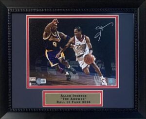 allen iverson autographed philadelphia signed basketball 8x10 framed photo vs. kobe bryant beckett coa
