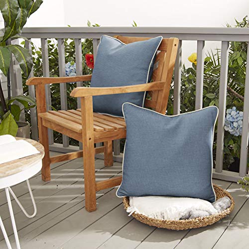 Sorra Home AMZ346221SP Indoor/Outdoor Sunbrella Pillow Set, 18 in W x 18 in D x 6 in H, Denim Blue