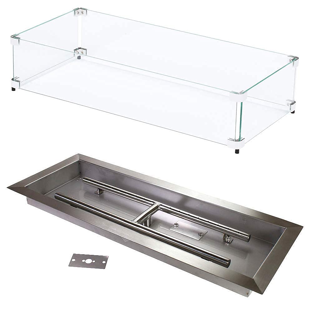 Celestial Fire Glass 24" x 8" Drop-in Burner Pan and Glass Flame Guard Bundle