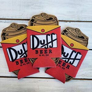 Duff Beer Homer Simpson SET OF 3 Hilarious Can Cooler Fathers Day Gift Coozie Football Party Favor Game Night Beverage Beer Gifts for Dads Moms Brother Uncle Sister Aunt Coozie Great Gift DUFKOOZX3