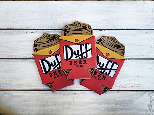 Duff Beer Homer Simpson SET OF 3 Hilarious Can Cooler Fathers Day Gift Coozie Football Party Favor Game Night Beverage Beer Gifts for Dads Moms Brother Uncle Sister Aunt Coozie Great Gift DUFKOOZX3