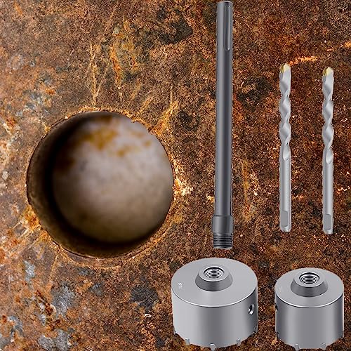 RVIQI 9PCS Concrete Hole Saw Set,Tungsten Steel SDS Plus Shank Masonry Wall Hole Opening Drill Bits for Brick, Concrete, Cement Stone