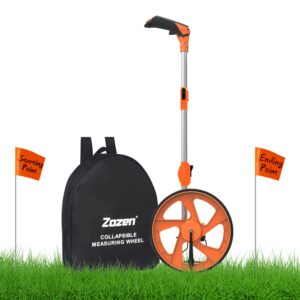 zozen distance measuring wheel with marking flags, measure wheel collapsible industrial measuring wheel in feet and inches with carrying bag