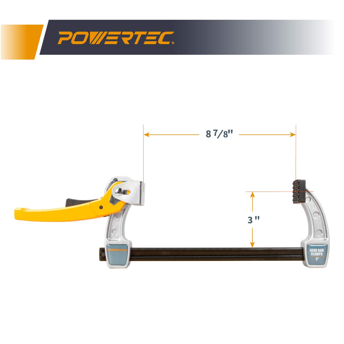 POWERTEC 71586 8-Inch Gear Bar Clamps for Woodworking, Quick Release with 600lb Clamping Capacity - 2 Pack