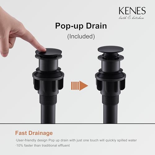 KENES Matte Black Waterfall Bathroom Faucet, Single Handle Black Bathroom Sink Faucet with Faucet Escutcheons, Pop Up Drain Stopper & Lead-Free Water Supply Lines LJ-9035-2