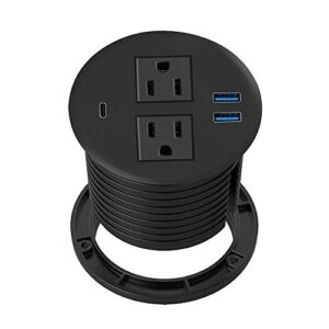 xba desk power grommet with pd 20w usb c, 3 inch desktop recessed power outlet socket with 2 ac outlets, usb a, for kitchen, home, office, 6 ft power cord, etl listed (black)