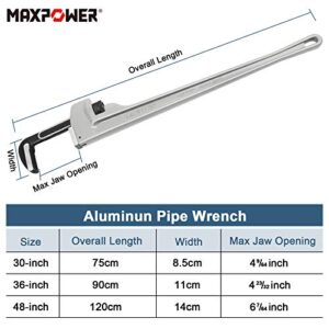 MAXPOWER 36-inch Pipe Wrench, Heavy Duty Straight Pipe Wrench Aluminum Plumber Wrench