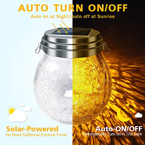 DBF Solar Lantern Crackle Glass Ball, Amber Warm Solar Lanterns Outdoor Waterproof Solar Garden Decor Patio Lights with 2 Modes Hanging Solar Lights Outdoor Decorative Lantern,2 Pack