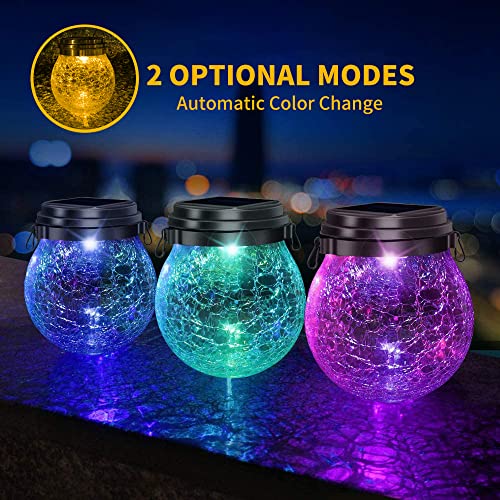 DBF Solar Lantern Crackle Glass Ball, Amber Warm Solar Lanterns Outdoor Waterproof Solar Garden Decor Patio Lights with 2 Modes Hanging Solar Lights Outdoor Decorative Lantern,2 Pack