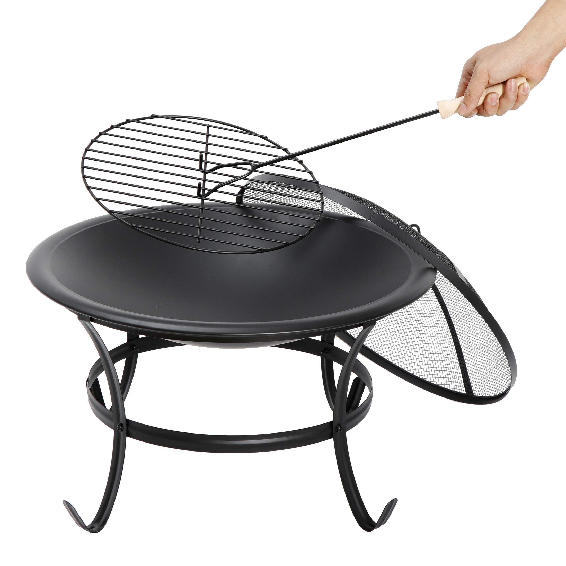 ZENY Fire Pit 22’’ Outdoor Fire Pits Wood Burning Patio Fire Bowl Firepit with BBQ Grill, Spark Screen and Fire Poker for Backyard Outside Camping Picnic Bonfires