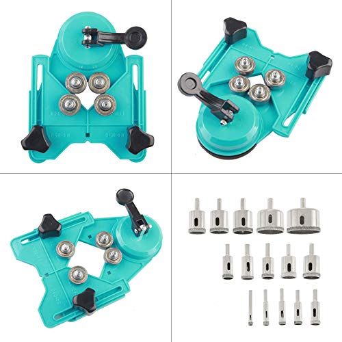 BEAMNOVA Set of 16 Diamond Drill Bits with Jig Ceramic Tile Hole Drilling Set Kit 6mm-50mm 1/4~2 Inch Hole Saw Set for Glass Stone Granite Marble