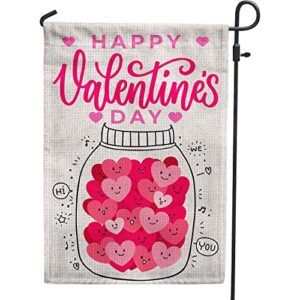 pambo happy valentines day garden flag 12x18 double sided burlap hearts & bottle flags for valentine day garden yard outdoor decoration