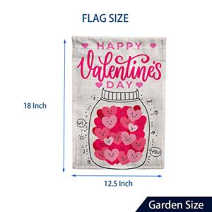 PAMBO Happy Valentines Day Garden Flag 12x18 Double Sided Burlap Hearts & Bottle Flags for Valentine Day Garden Yard Outdoor Decoration