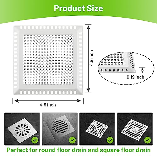 Aluvor Drain Hair Catcher,Shower Drain Cover Hair Catcher Shower Drain Strainer for Bathroom Floor,Durable Square Shower Hair Drain Catcher to Keep Away from Clogged Drain-No Rust!