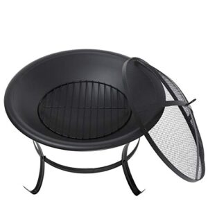 22Inches Fire Pit Outdoor Steel Wood Burning BBQ Grill Firepit Bowl Fireplace with Mesh Screen & Fire Poker, Log Grate