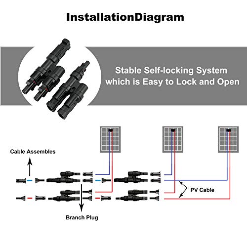 Qnbes 1 Pair Branch Connectors Solar Connectors Y Connector in Pair MMF+FFM for Parallel Connection Between Solar Panels