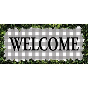 evergreen sassafras boxwood framed plaid interchangeable entrance doormat | indoor and outdoor | 22-inches x 10-inches | non-slip backing | all-season | low profile | home décor