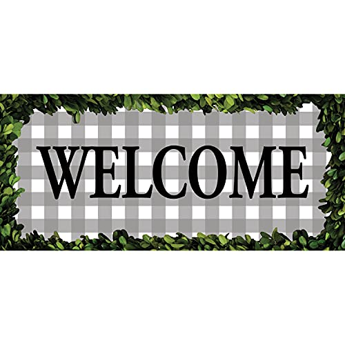 Evergreen Sassafras Boxwood Framed Plaid Interchangeable Entrance Doormat | Indoor and Outdoor | 22-inches x 10-inches | Non-Slip Backing | All-Season | Low Profile | Home Décor