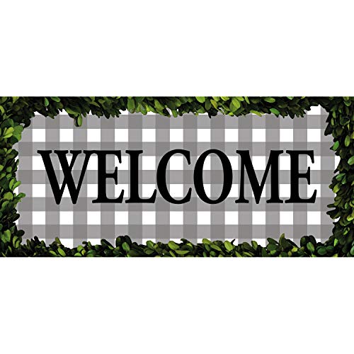 Evergreen Sassafras Boxwood Framed Plaid Interchangeable Entrance Doormat | Indoor and Outdoor | 22-inches x 10-inches | Non-Slip Backing | All-Season | Low Profile | Home Décor