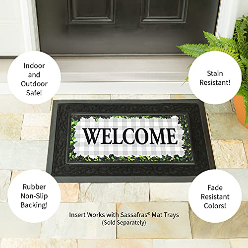 Evergreen Sassafras Boxwood Framed Plaid Interchangeable Entrance Doormat | Indoor and Outdoor | 22-inches x 10-inches | Non-Slip Backing | All-Season | Low Profile | Home Décor