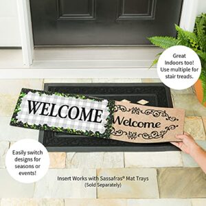 Evergreen Sassafras Boxwood Framed Plaid Interchangeable Entrance Doormat | Indoor and Outdoor | 22-inches x 10-inches | Non-Slip Backing | All-Season | Low Profile | Home Décor