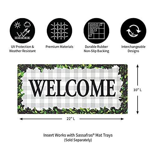 Evergreen Sassafras Boxwood Framed Plaid Interchangeable Entrance Doormat | Indoor and Outdoor | 22-inches x 10-inches | Non-Slip Backing | All-Season | Low Profile | Home Décor