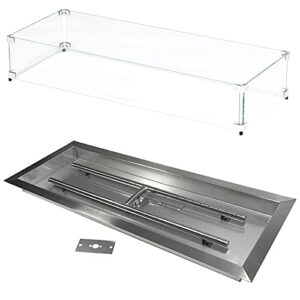 celestial fire glass 30" x 10" drop-in burner pan and glass flame guard bundle