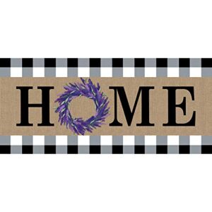 evergreen sassafras home lavender wreath interchangeable entrance doormat | indoor and outdoor | 22-inches x 10-inches | non-slip backing | all-season | low profile | home décor