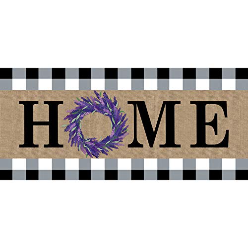 Evergreen Sassafras Home Lavender Wreath Interchangeable Entrance Doormat | Indoor and Outdoor | 22-inches x 10-inches | Non-Slip Backing | All-Season | Low Profile | Home Décor