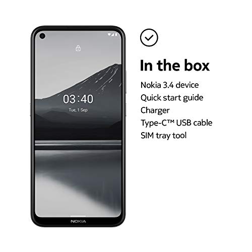 Nokia 3.4 | Android 10 | Unlocked Smartphone | 2-Day Battery | US Version | 3/64GB | 6.39-Inch Screen | Triple Camera | Charcoal