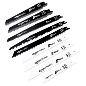 Amazon Basics Chromium Vanadium Steel Reciprocating Saw Blade Set with Organizer Pouch, Compatible For Plastic, 32-Pieces, White Black