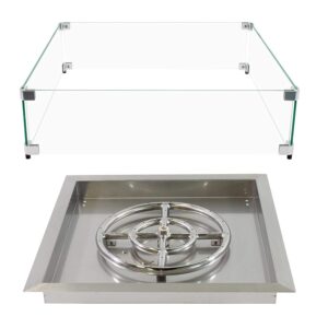 celestial fire glass 18" square drop-in burner pan and glass flame guard bundle