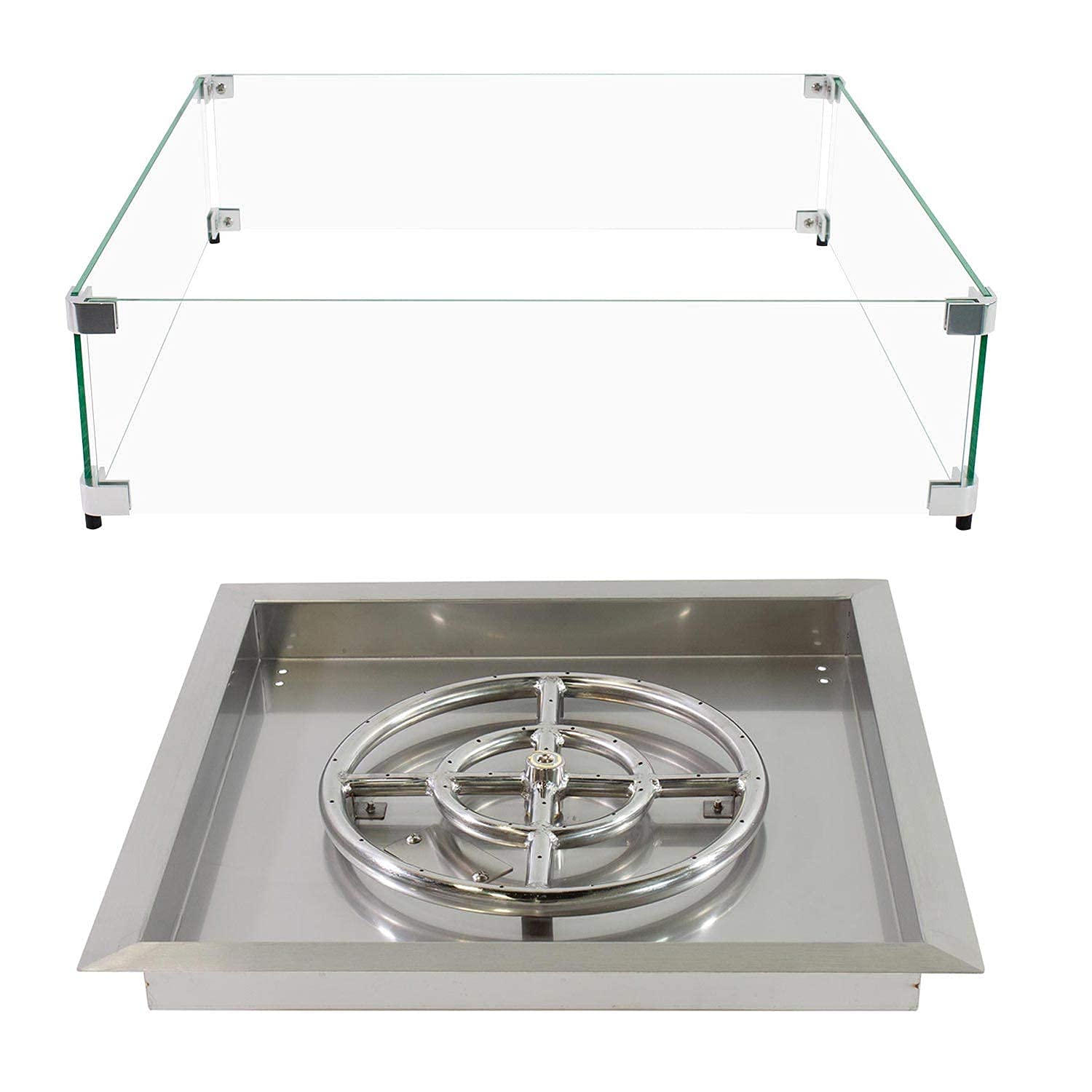 Celestial Fire Glass 18" Square Drop-in Burner Pan and Glass Flame Guard Bundle