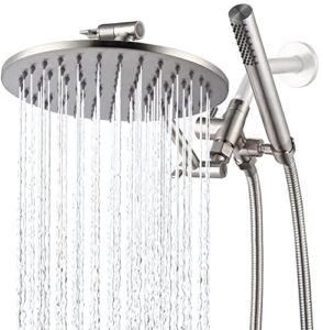 g-promise all metal dual shower head combo | 8" rainfall shower head, handheld shower wand | smooth 3-way diverter | with adjustable extender - an upgrade of shower experience(brushed nickel)