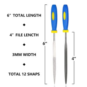 KALIM 2 Sets Carbon Steel File and Diamond File(Total 12pcs), Suitable for Metal, Wood, Jewelry, Model, DIY and Nearly All Uses, Packed in A Carry Bag.