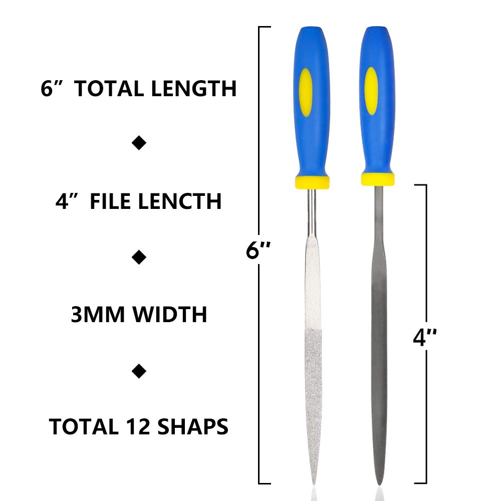 KALIM 2 Sets Carbon Steel File and Diamond File(Total 12pcs), Suitable for Metal, Wood, Jewelry, Model, DIY and Nearly All Uses, Packed in A Carry Bag.