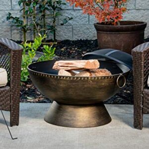 Bond Manufacturing 52117 Aramis 30" Round Wood Burning Steel Fire Pit, Brushed Bronze