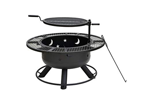 Bond Manufacturing 52124 Nightstar 32.7" Round Wood Burning Steel Fire Pit with Grill, Black