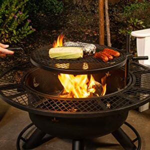 Bond Manufacturing 52124 Nightstar 32.7" Round Wood Burning Steel Fire Pit with Grill, Black